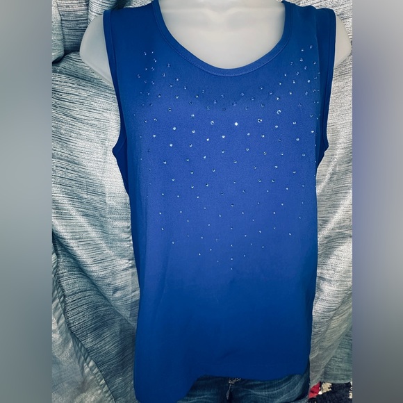Saint Germaine Paris Royal Cobalt Blue Rhinestone Tank Top Shirt Blouse ~ Medium - Picture 6 of 8